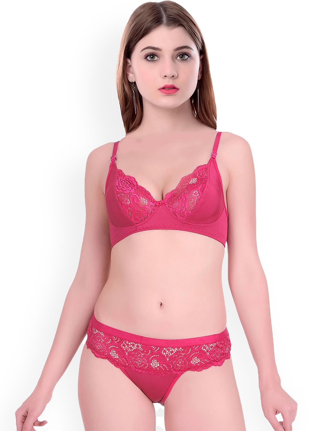 

AROUSY Self-Design Cotton Lingerie Set, Pink