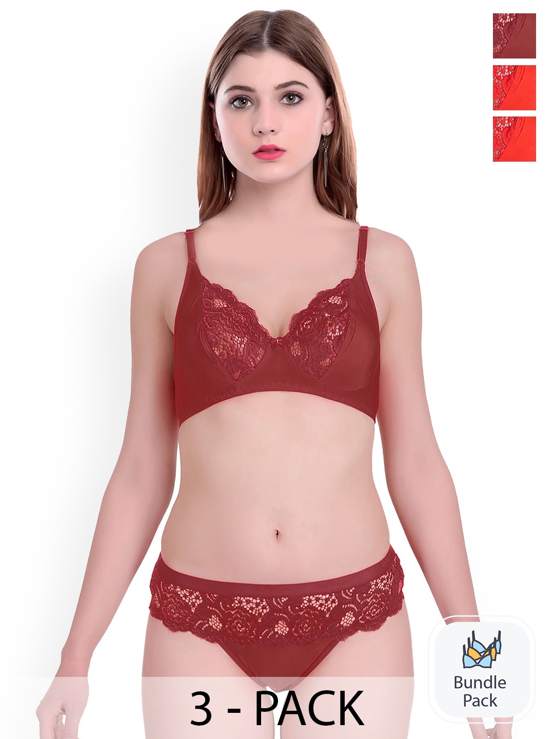 

Aamarsh Pack Of 3 Self-Designed Comfortable Cotton Lingerie Set, Red