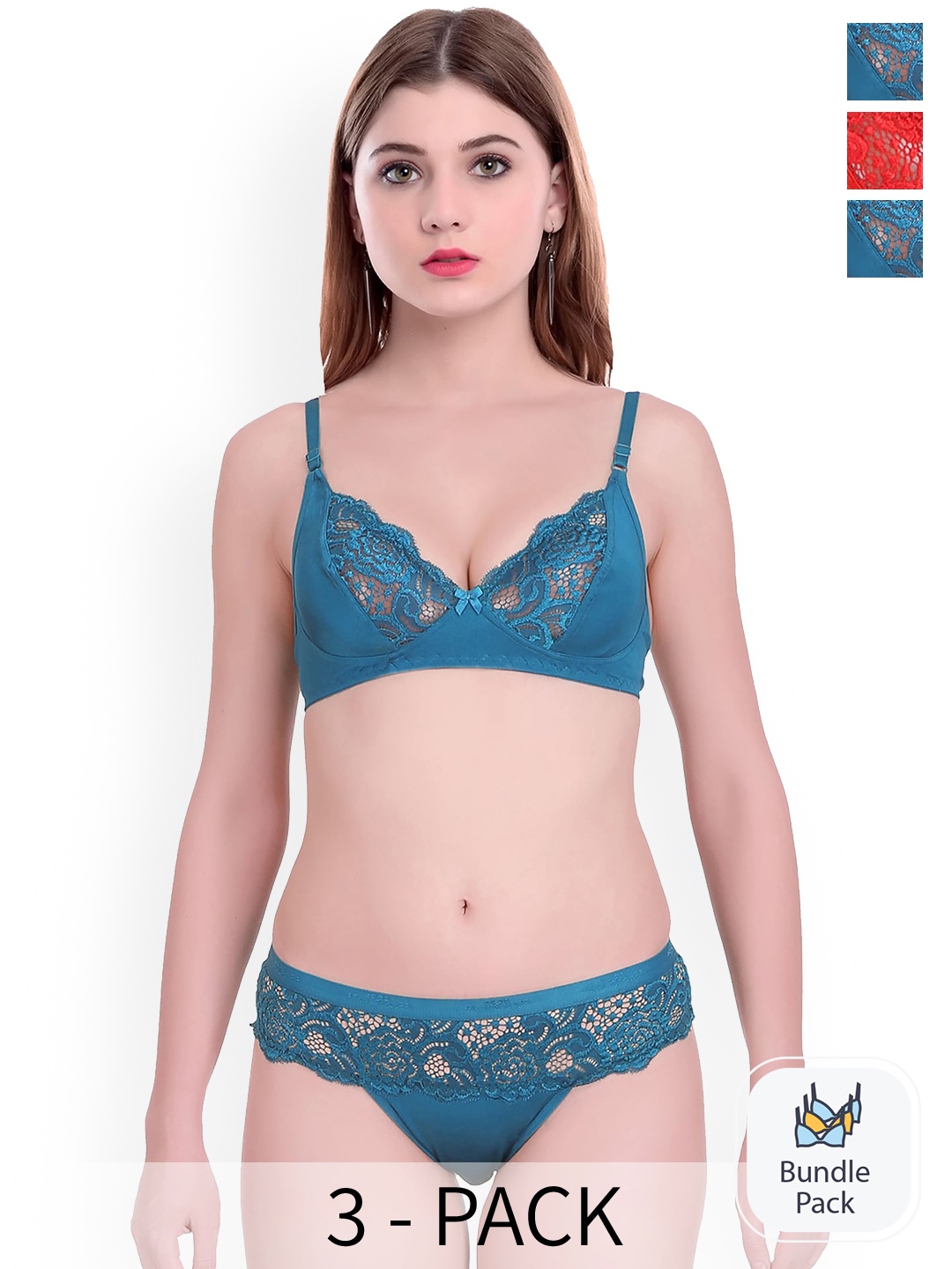 

Aamarsh Pack Of 3 Self-designed Cotton Lingerie Set, Blue