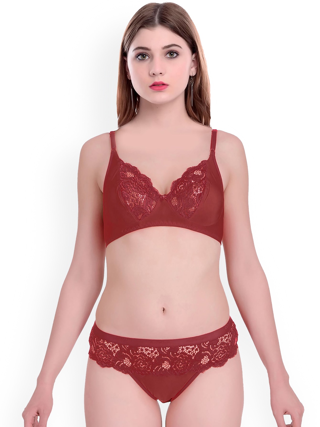 

AROUSY Self Design Cotton Lingerie Set N_Cate set _Maroon_30