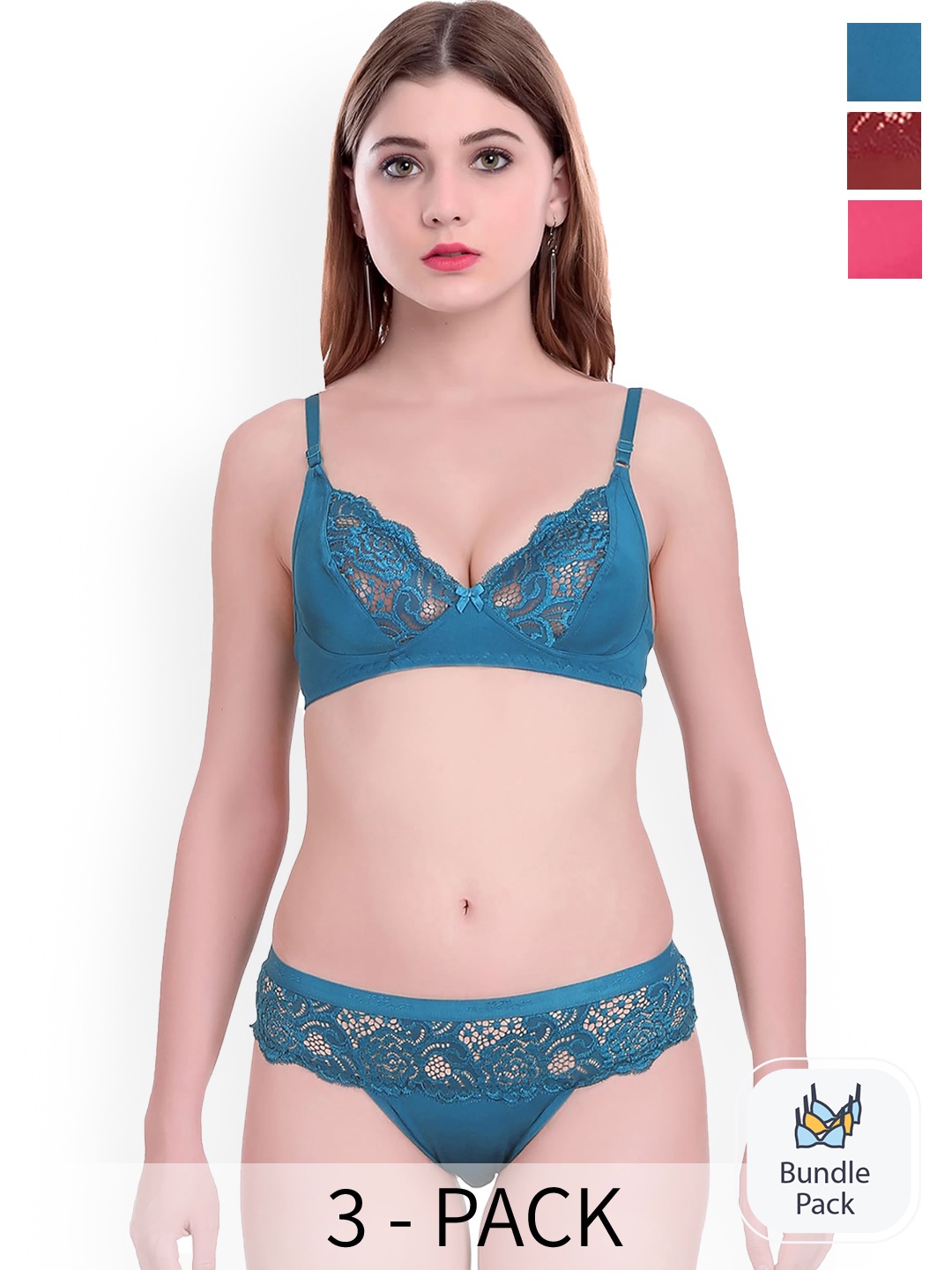 

AROUSY Pack Of 3 Self-Designed Comfortable Cotton Lingerie Set, Pink