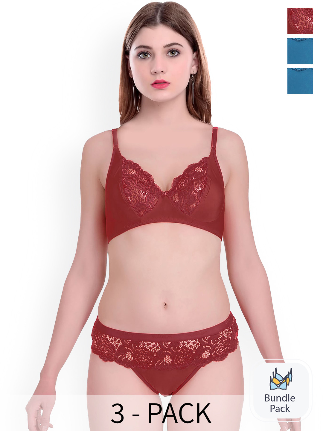 

AROUSY Pack Of 3 Self-Designed Comfortable Cotton Lingerie Set, Blue