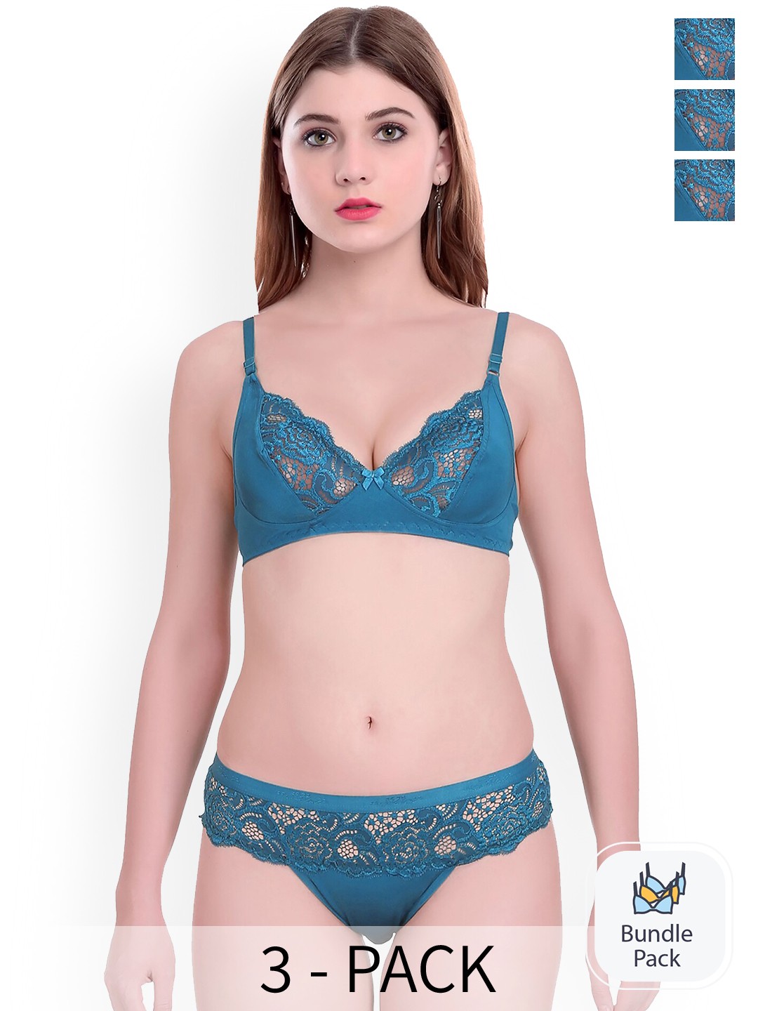 

AROUSY Pack Of 3 Self-designed Cotton Lingerie Set N_Cate set _Blue,Blue,Blue_30