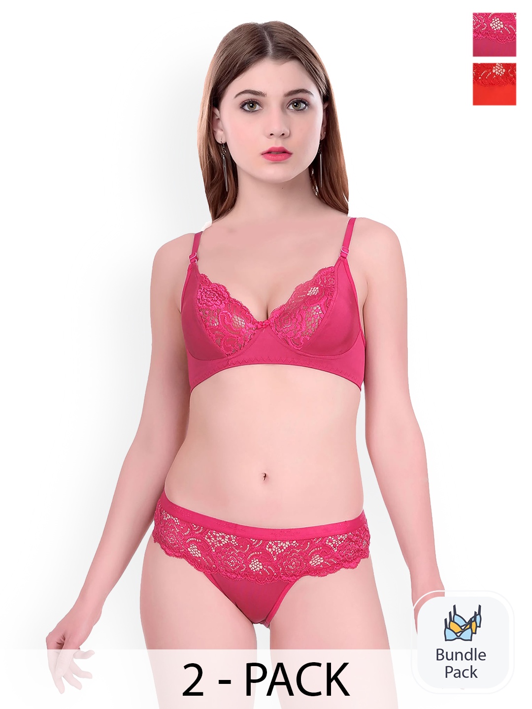 

AROUSY Pack Of 2 Self-Designed Comfortable Cotton Lingerie Set, Pink