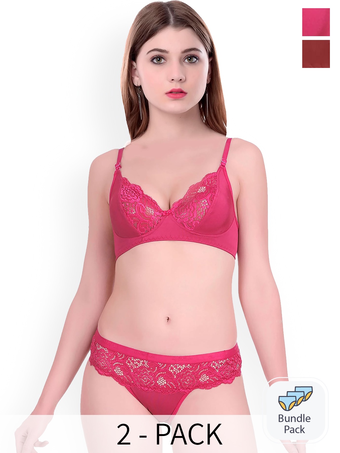 

AROUSY Pack Of 2 Self-Designed Comfortable Cotton Lingerie Set, Pink