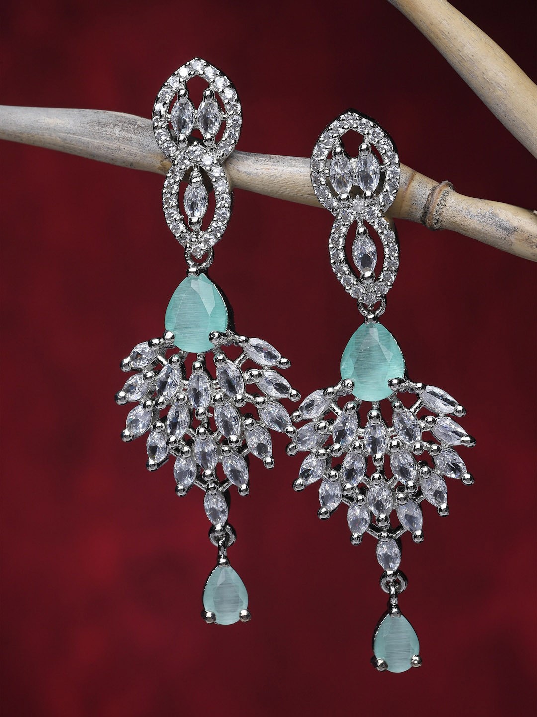 

ZENEME Sea Green Spiked Drop Earrings