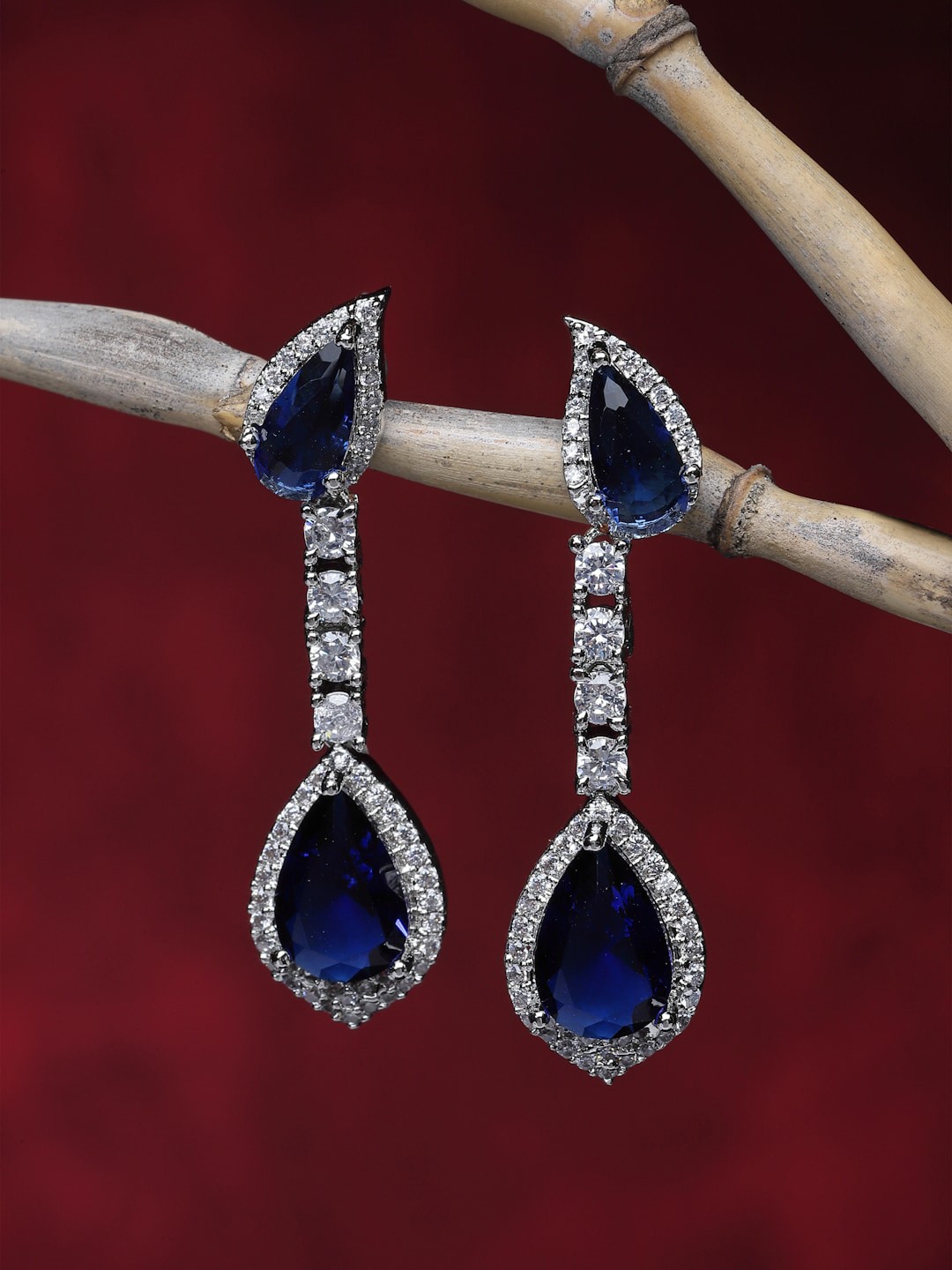 

ZENEME Navy Blue Teardrop Shaped Drop Earrings
