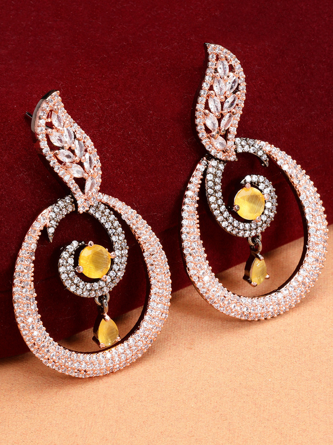 

ZENEME Yellow Oval Drop Earrings