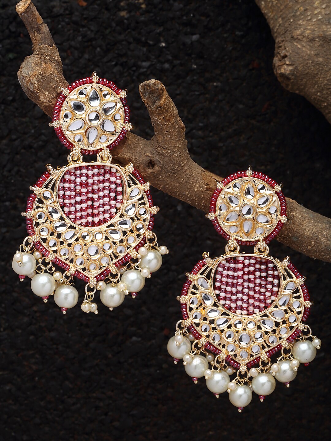 

ZENEME Gold-Plated Kundan-Studded Crescent Shaped Chandbalis