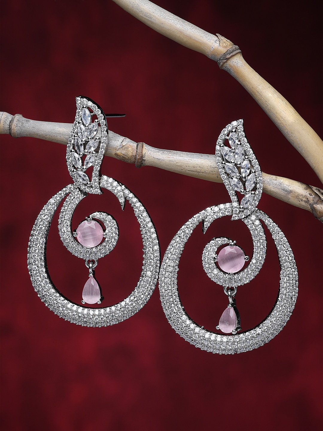 

ZENEME Pink Oval Drop Earrings