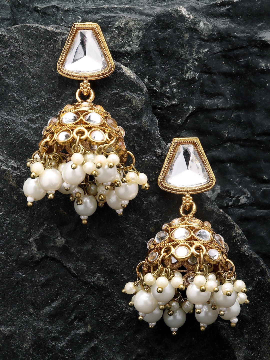 

ZENEME White Dome Shaped Jhumkas Earrings