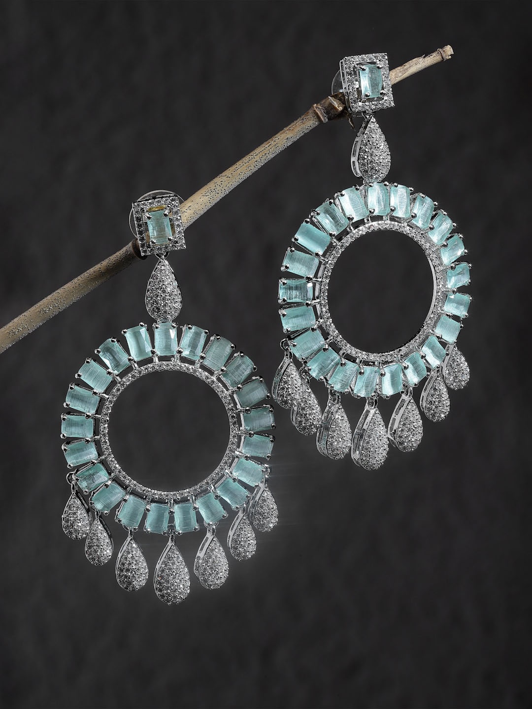 

ZENEME Sea Green Circular Drop Earrings