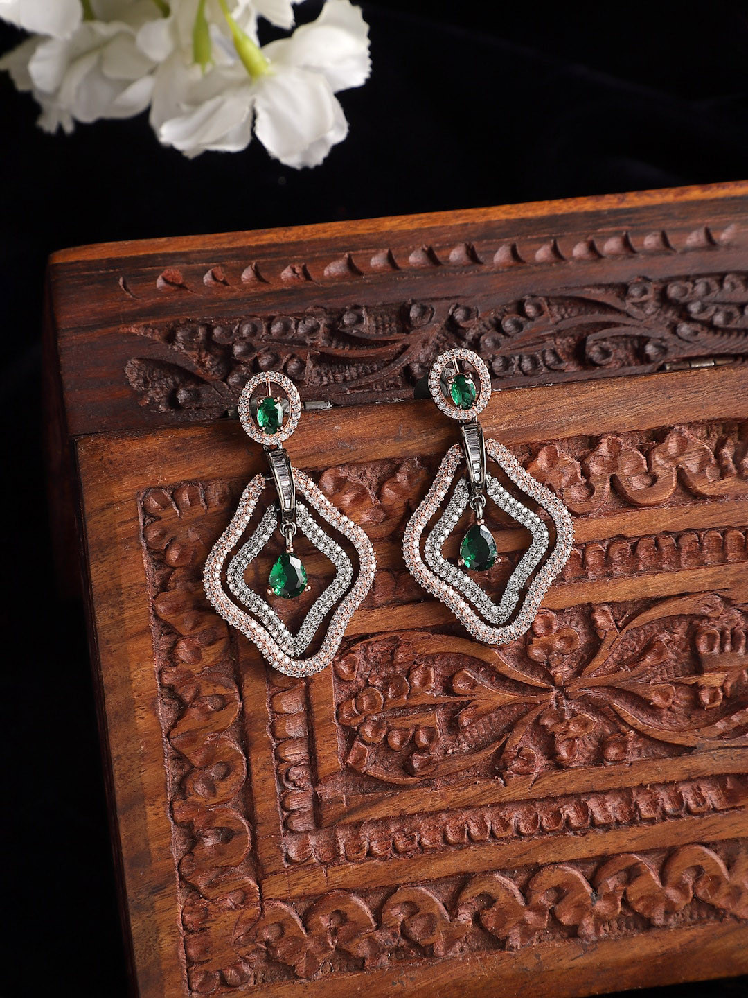 

ZENEME Green Contemporary Drop Earrings