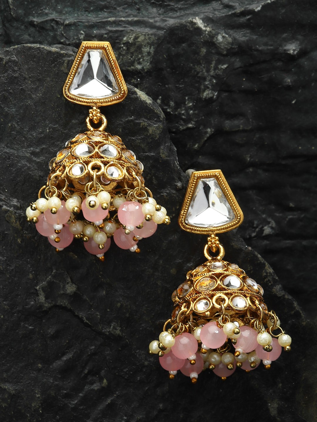 

ZENEME Peach-Coloured Dome Shaped Jhumkas Earrings