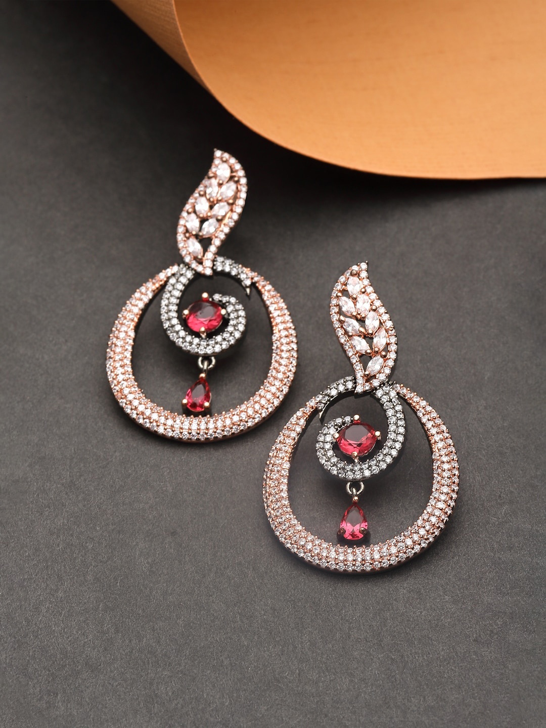 

ZENEME Red Oval Drop Earrings