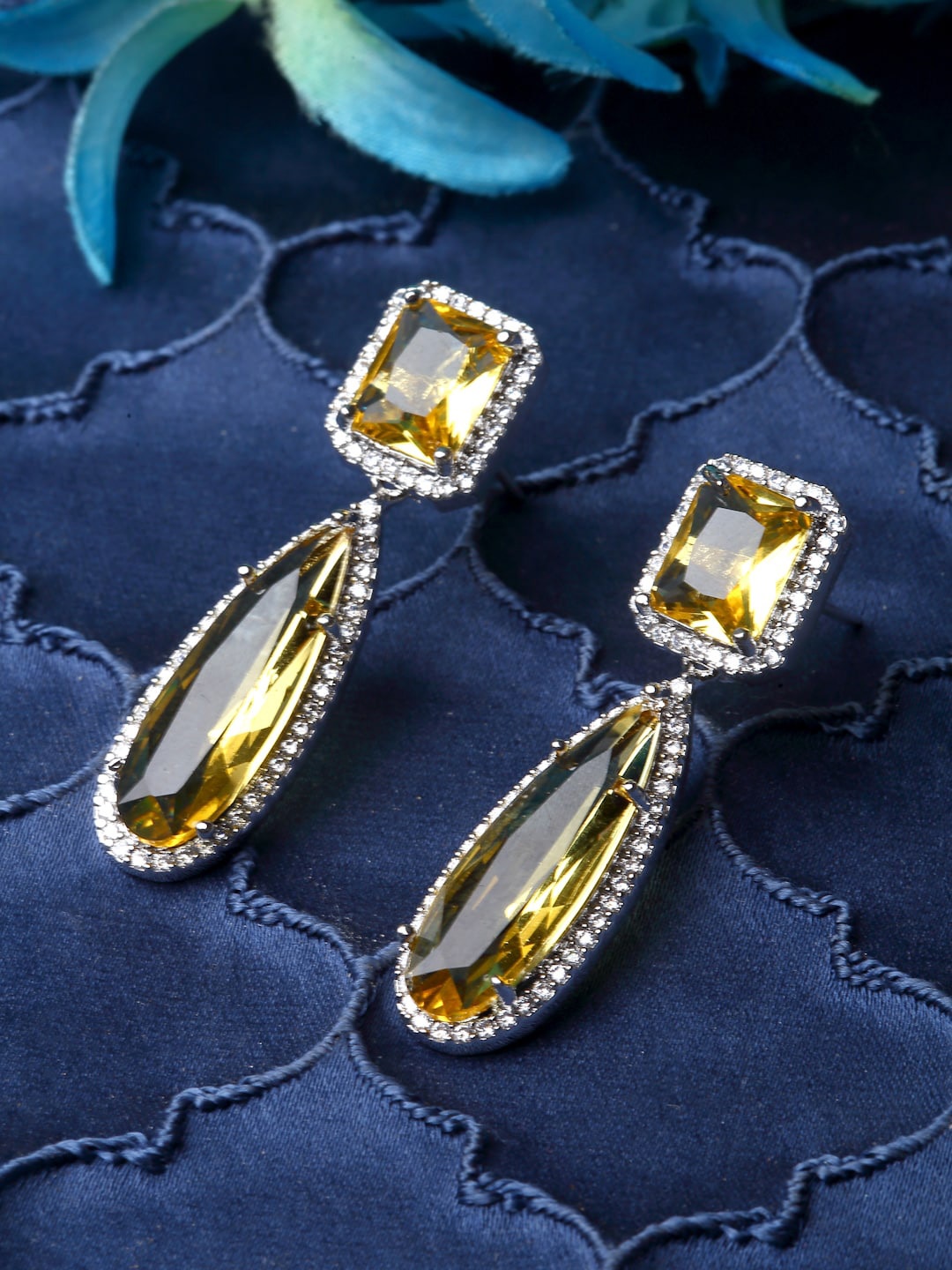 

ZENEME Yellow Teardrop Shaped Drop Earrings