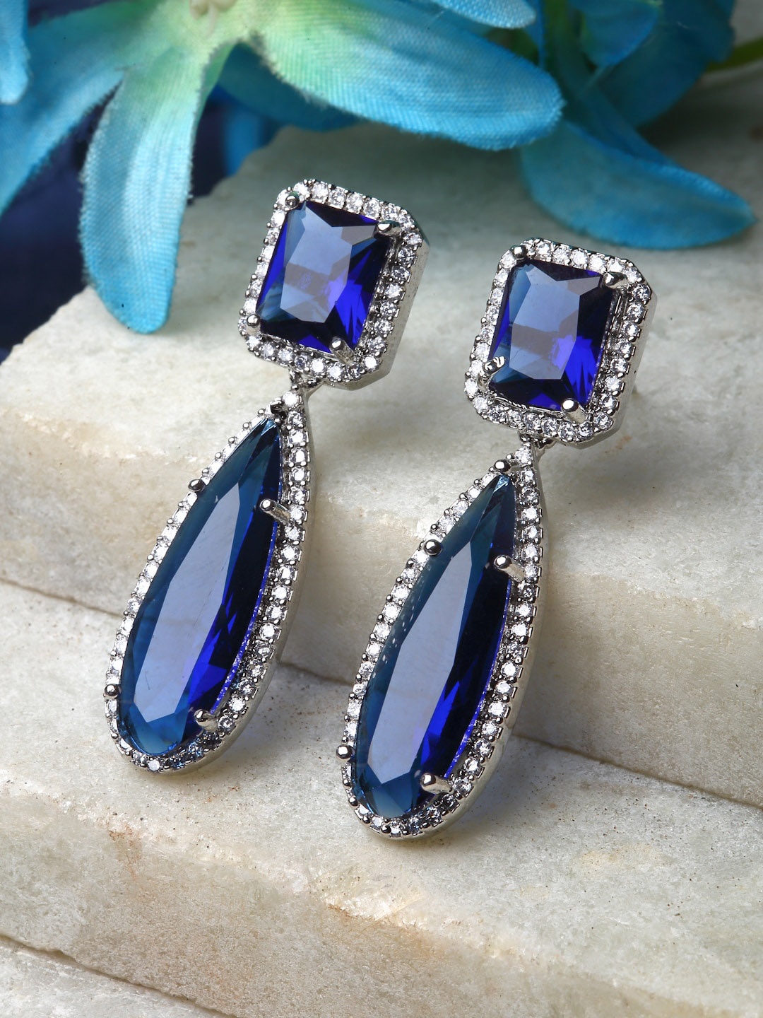 

ZENEME Navy Blue Teardrop Shaped Drop Earrings