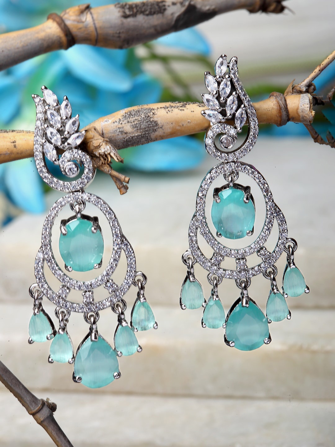 

ZENEME Leaf Shaped Drop Earrings, Sea green