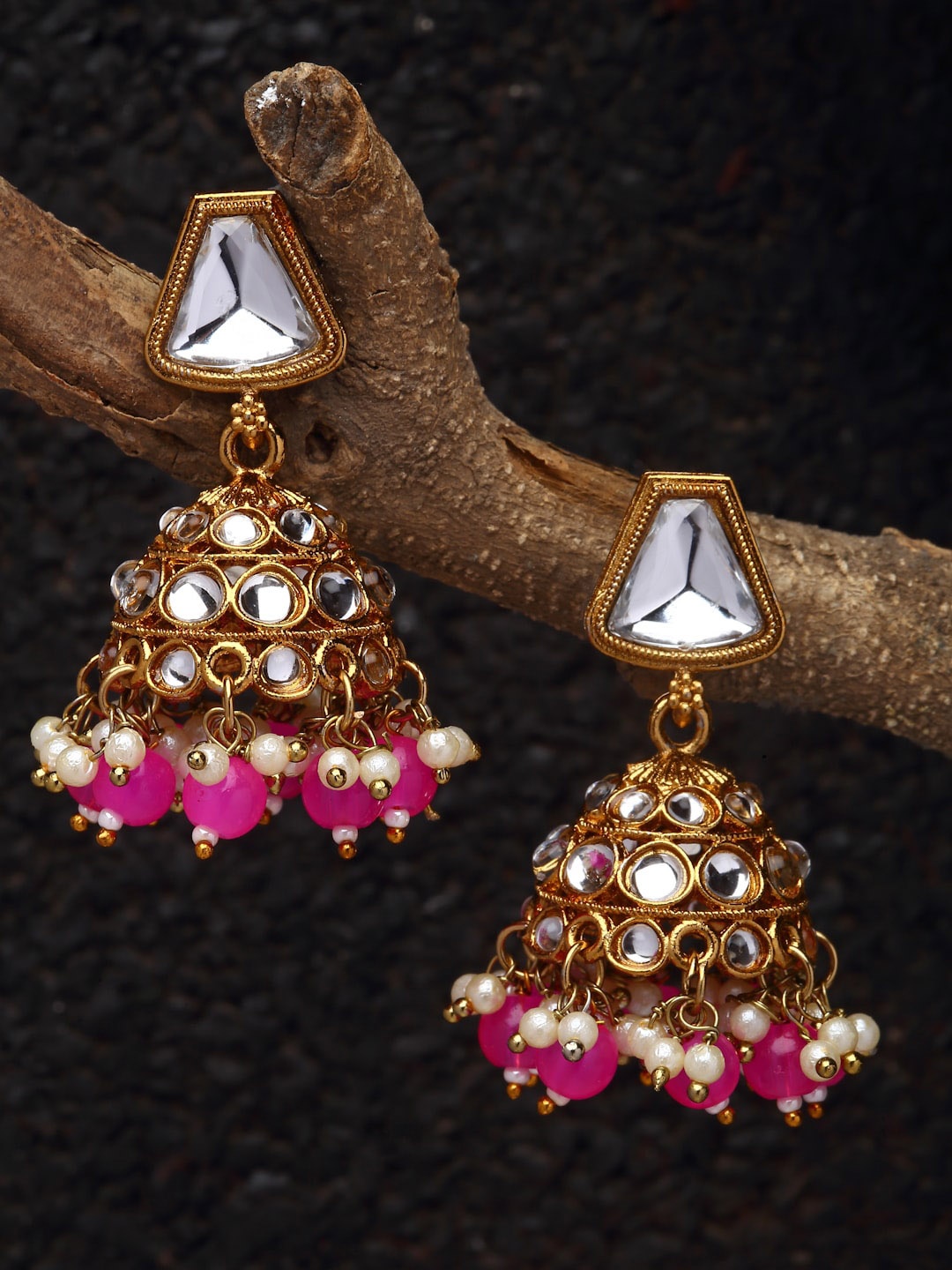 

ZENEME Pink Dome Shaped Jhumkas Earrings