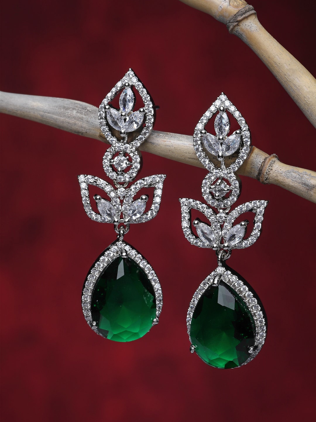 

ZENEME Teardrop Shaped Drop Earrings, Green