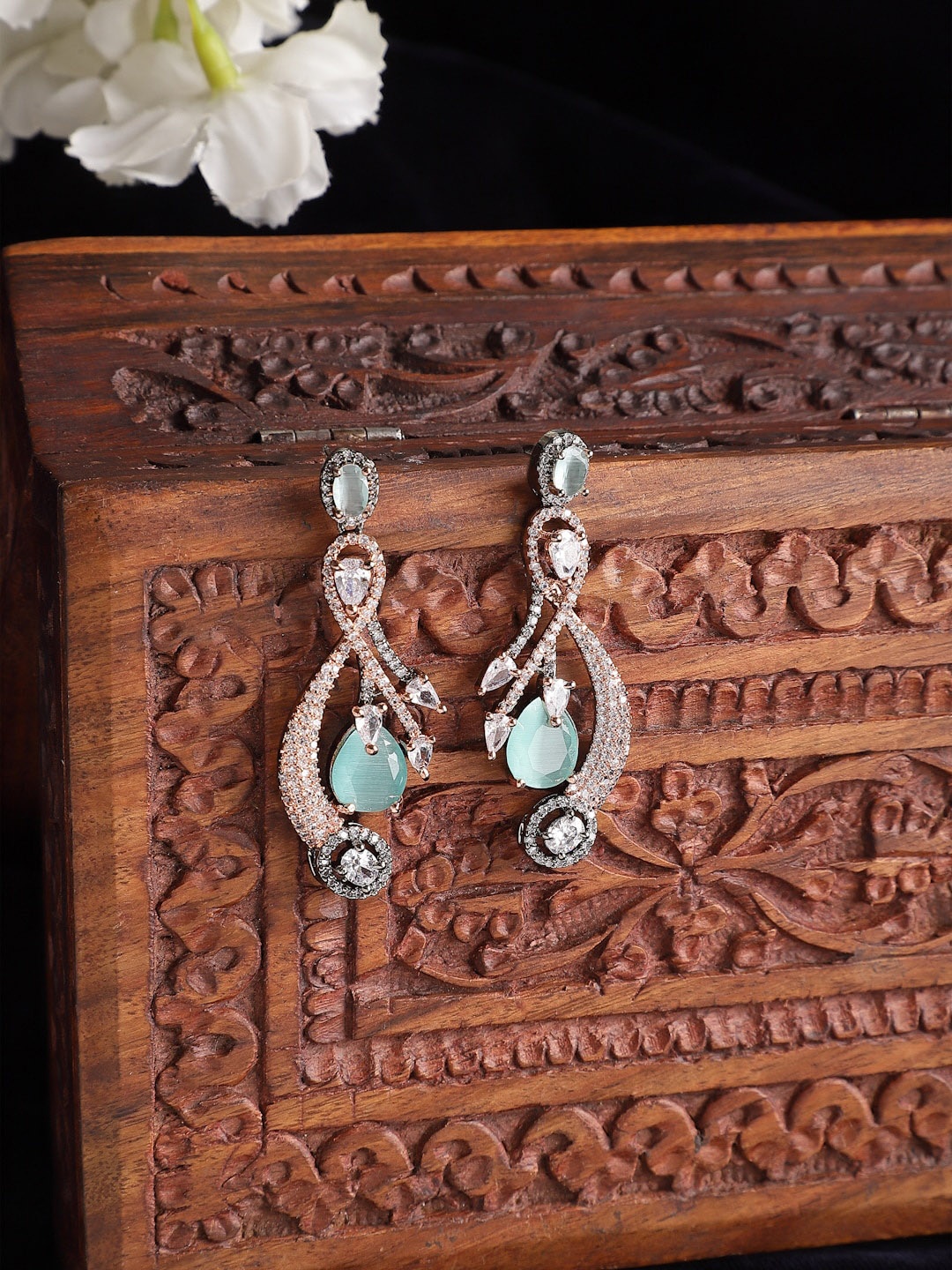 

ZENEME Sea Green Quirky Drop Earrings