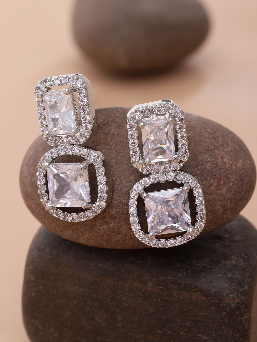 

ZENEME White Square Drop Earrings