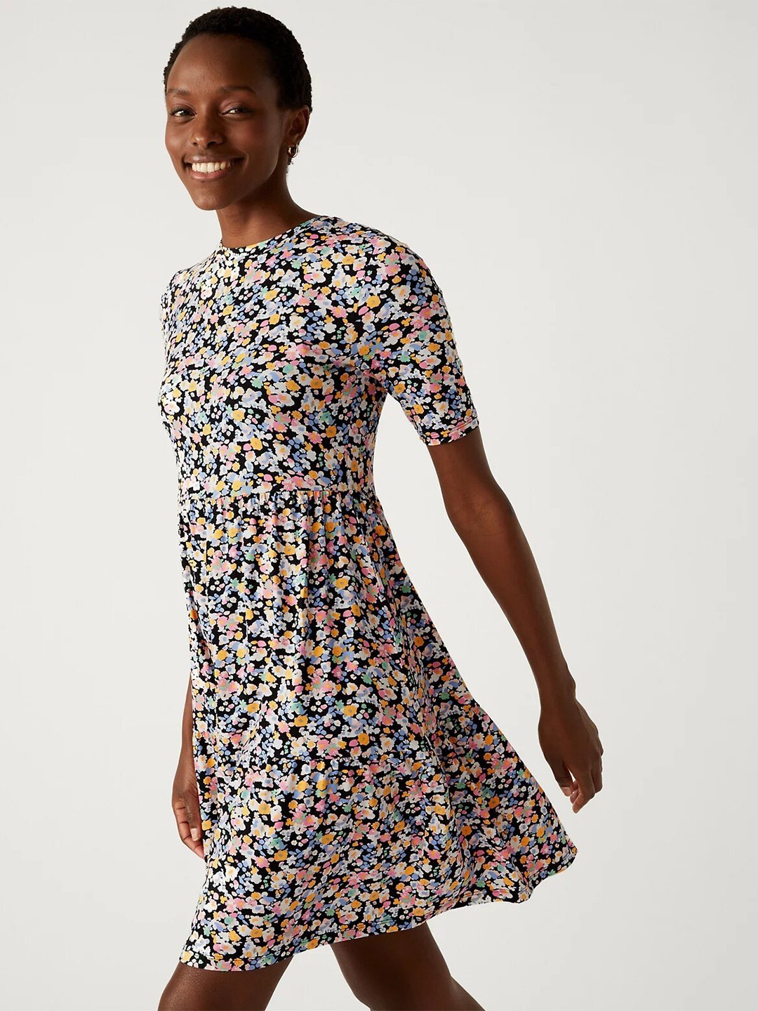 

Marks & Spencer Floral Printed Fit & Flare Dress, Black