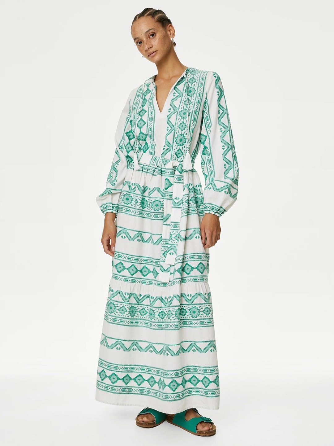 

Marks & Spencer Floral Printed Tie-Up Neck A-line Maxi Dress, Green