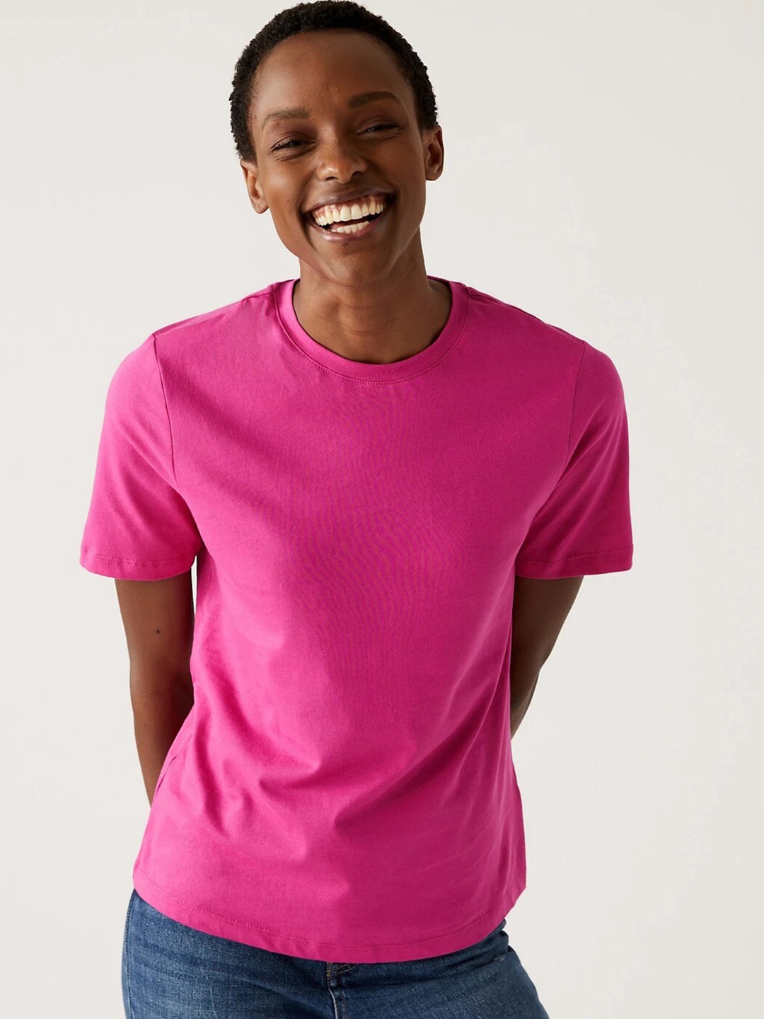 

Marks & Spencer Round Neck Pure Cotton T-shirt, Pink