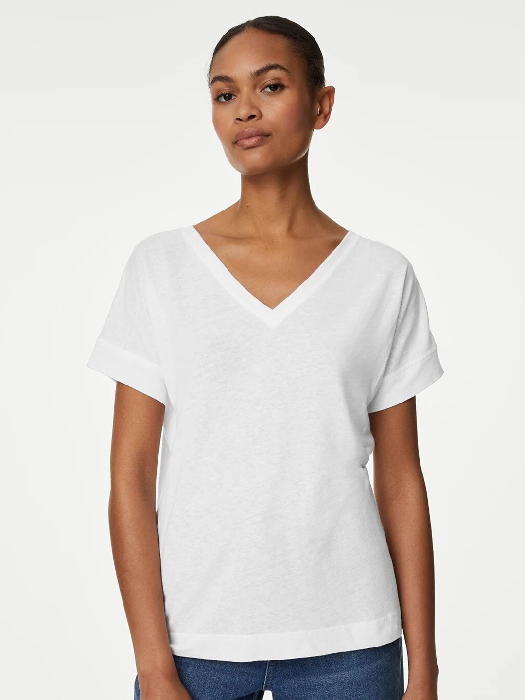 

Marks & Spencer V-Neck Extended Sleeves T-shirt, White