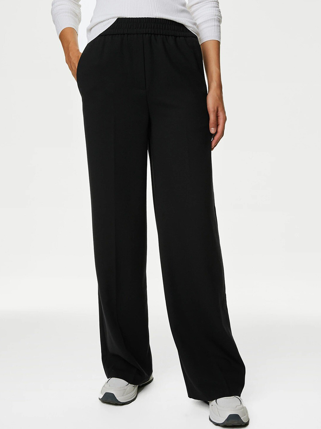 

Marks & Spencer Women High-Rise Regular Trousers, Black