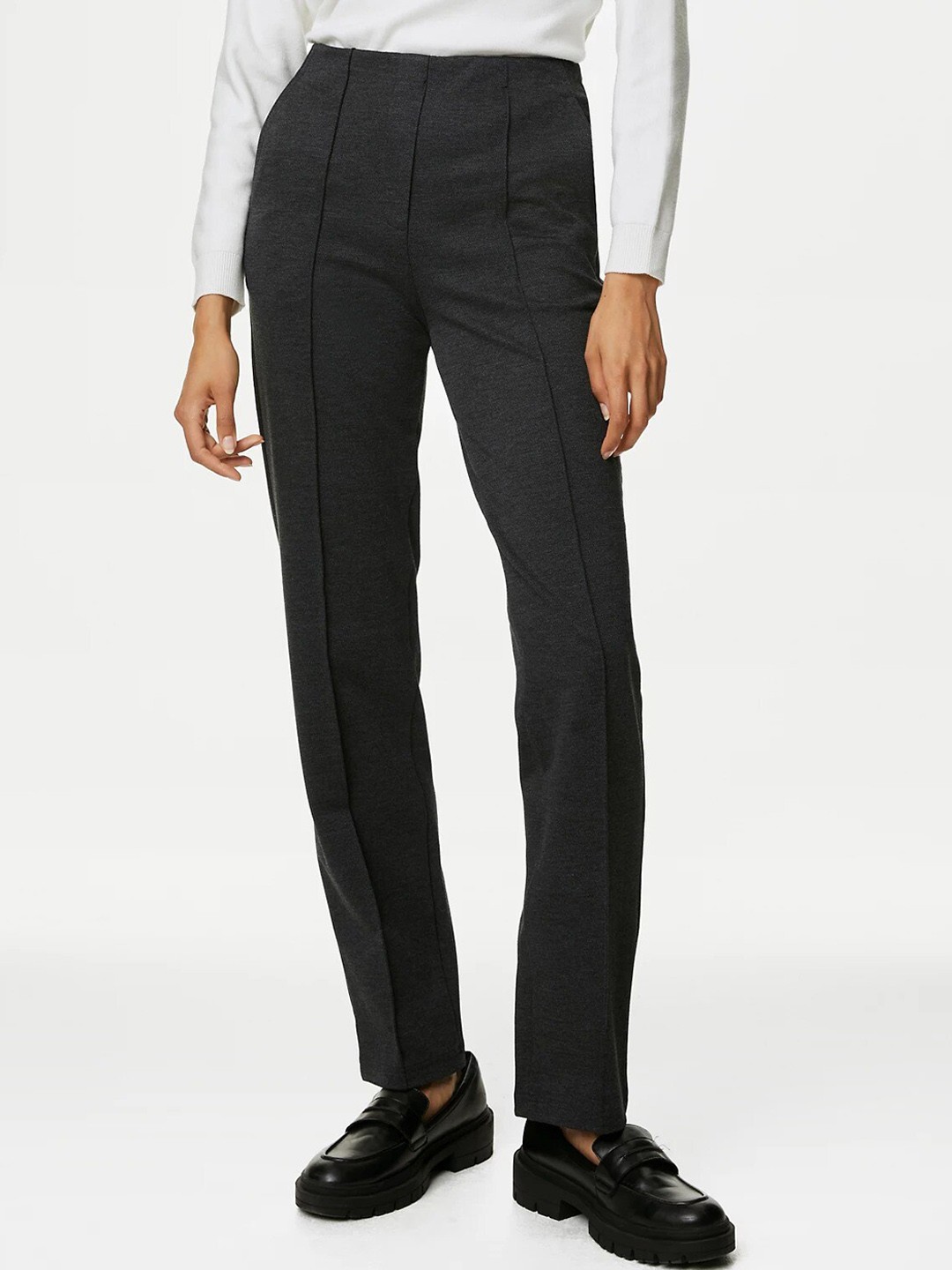 

Marks & Spencer Women Pleated High-Rise Formal Trousers, Black