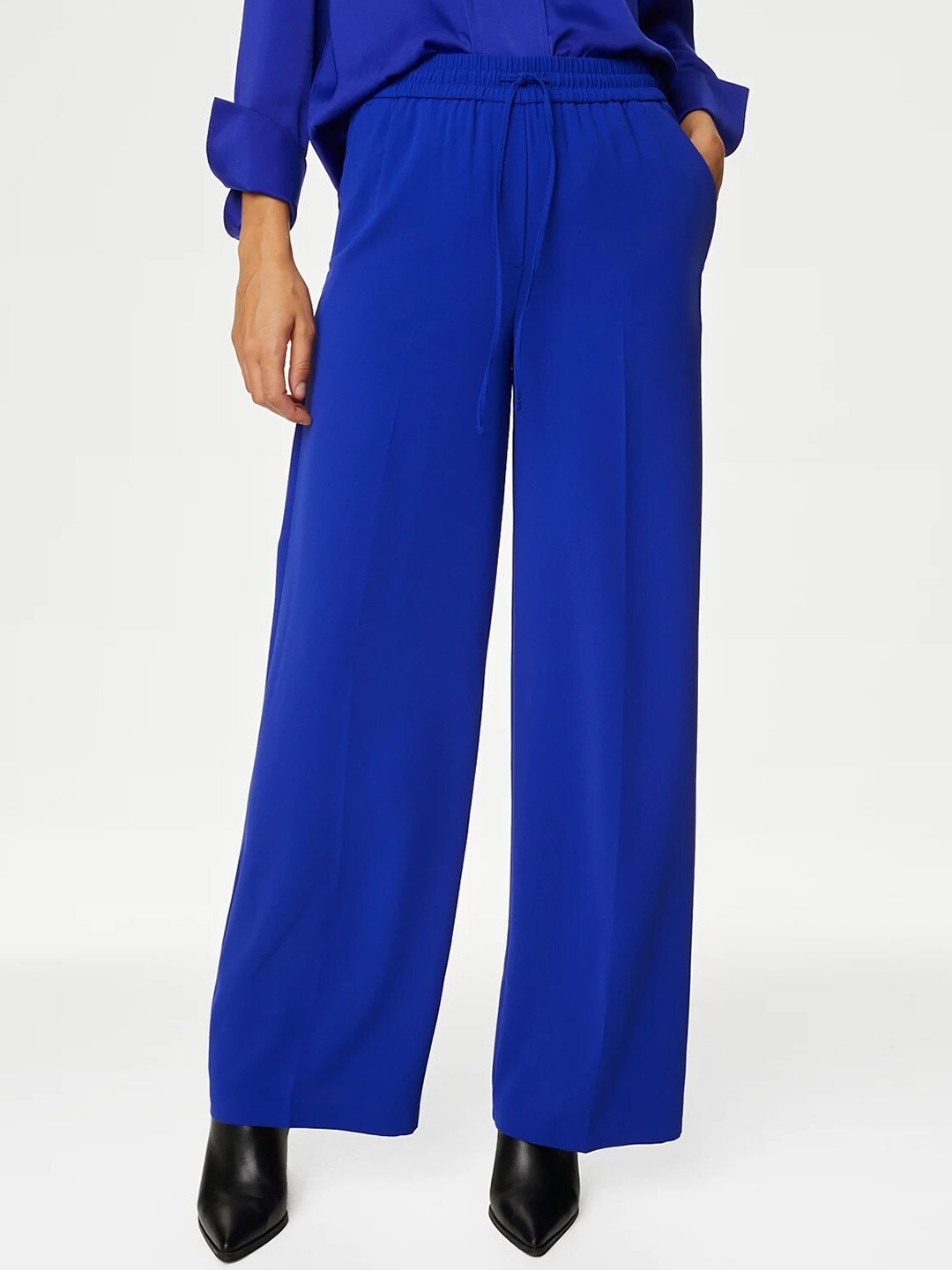 

Marks & Spencer Women Flared High-Rise Parallel Trousers, Blue