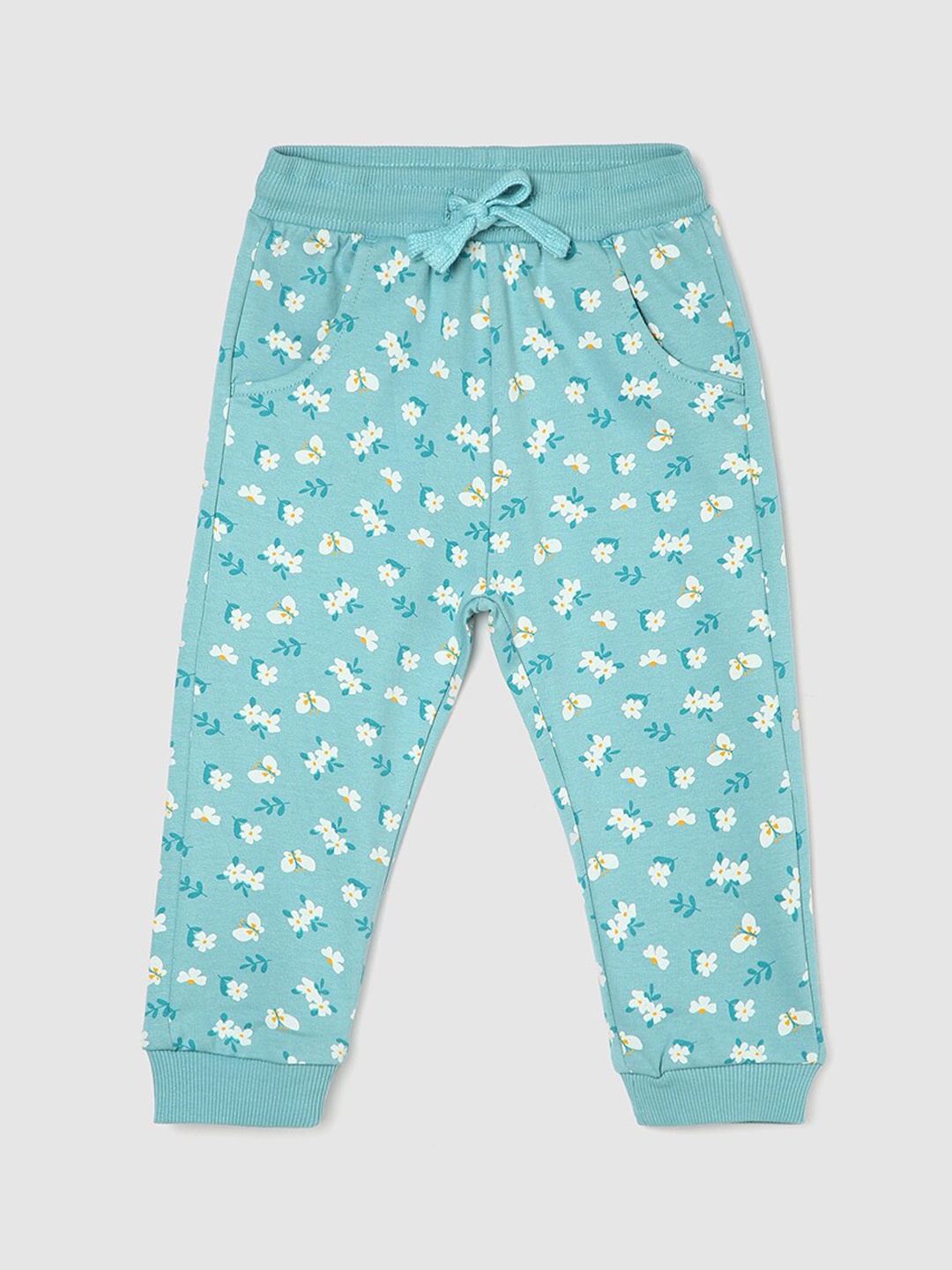 

max Infants Girls Floral Printed Pure Cotton Joggers, Blue