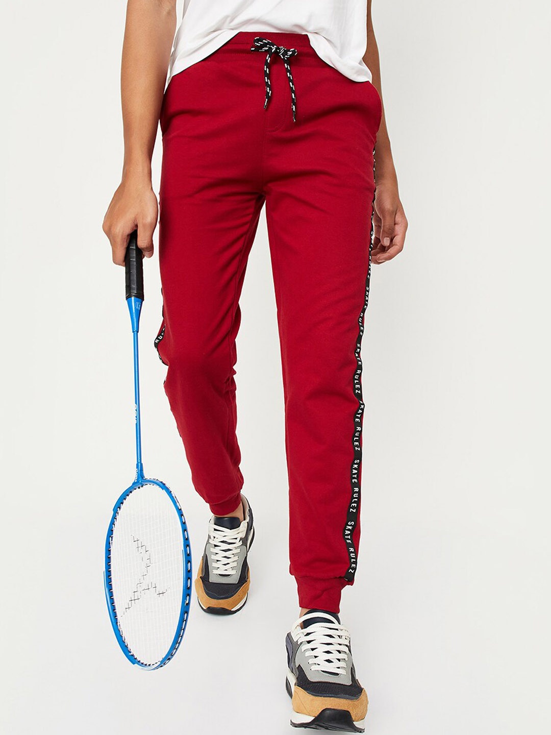 

max Boys Pure Cotton Sports Track Pants, Red