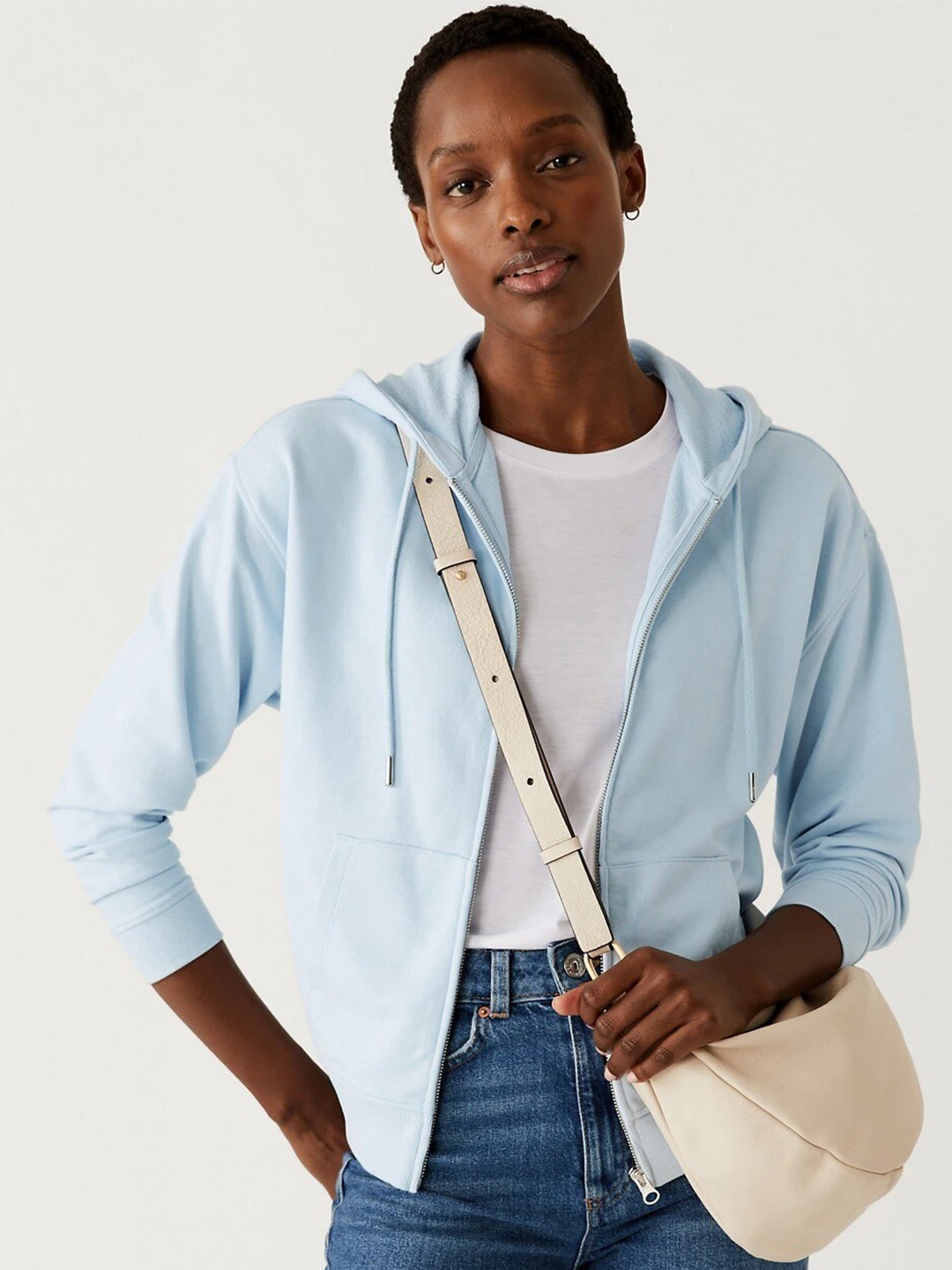 

Marks & Spencer Cotton Hooded Front-Open Sweatshirt, Blue