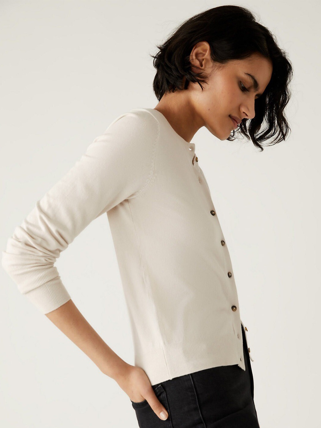 

Marks & Spencer Round Neck Cardigan, Beige