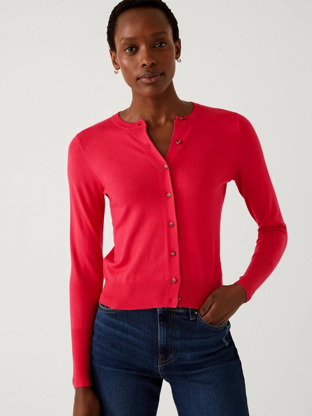 

Marks & Spencer Round Neck Cardigan, Red