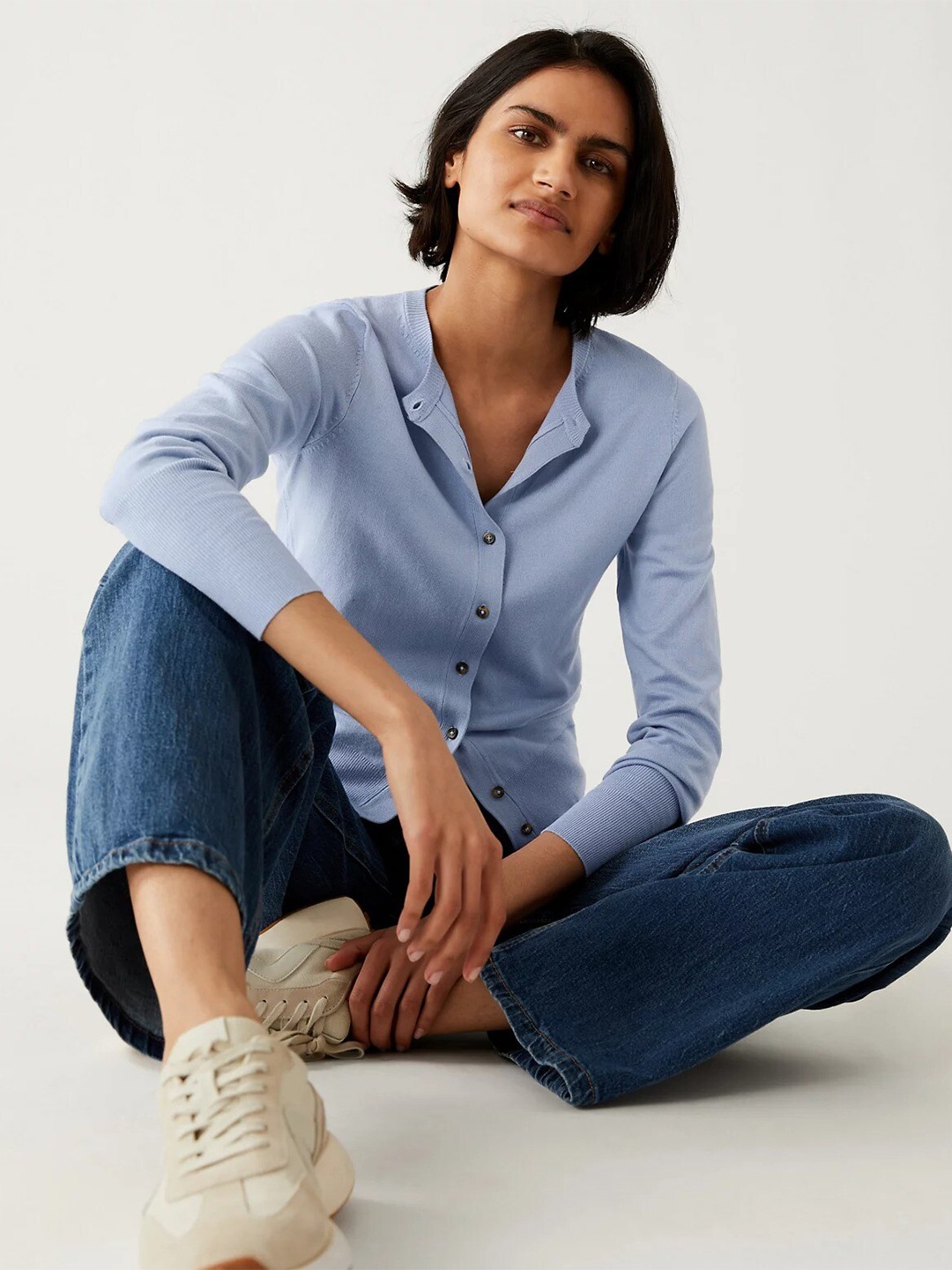 

Marks & Spencer Round Neck Cardigan Sweaters, Blue