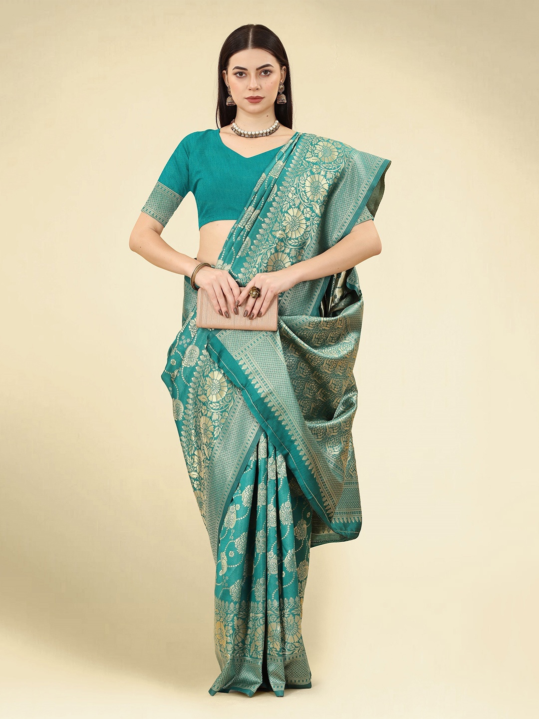 

DWIZA ENTERPRISE Woven Design Zari Art Silk Banarasi Saree, Teal