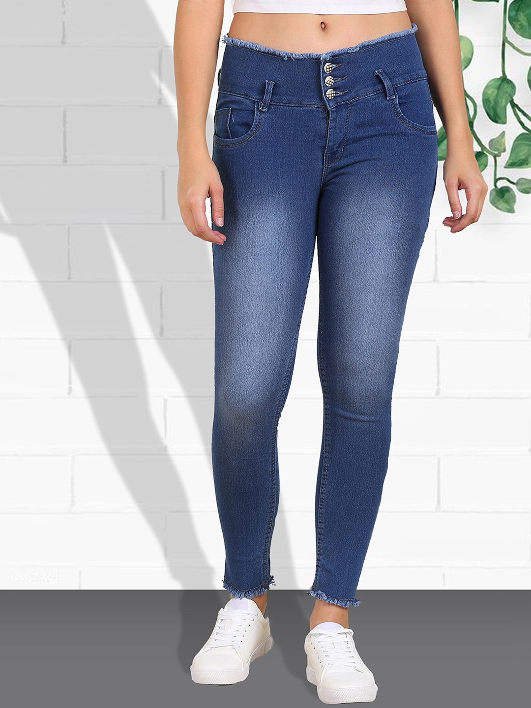 

A-Okay Women Mid-Rise Clean Look Heavy Fade Stretchable Jeans, Blue