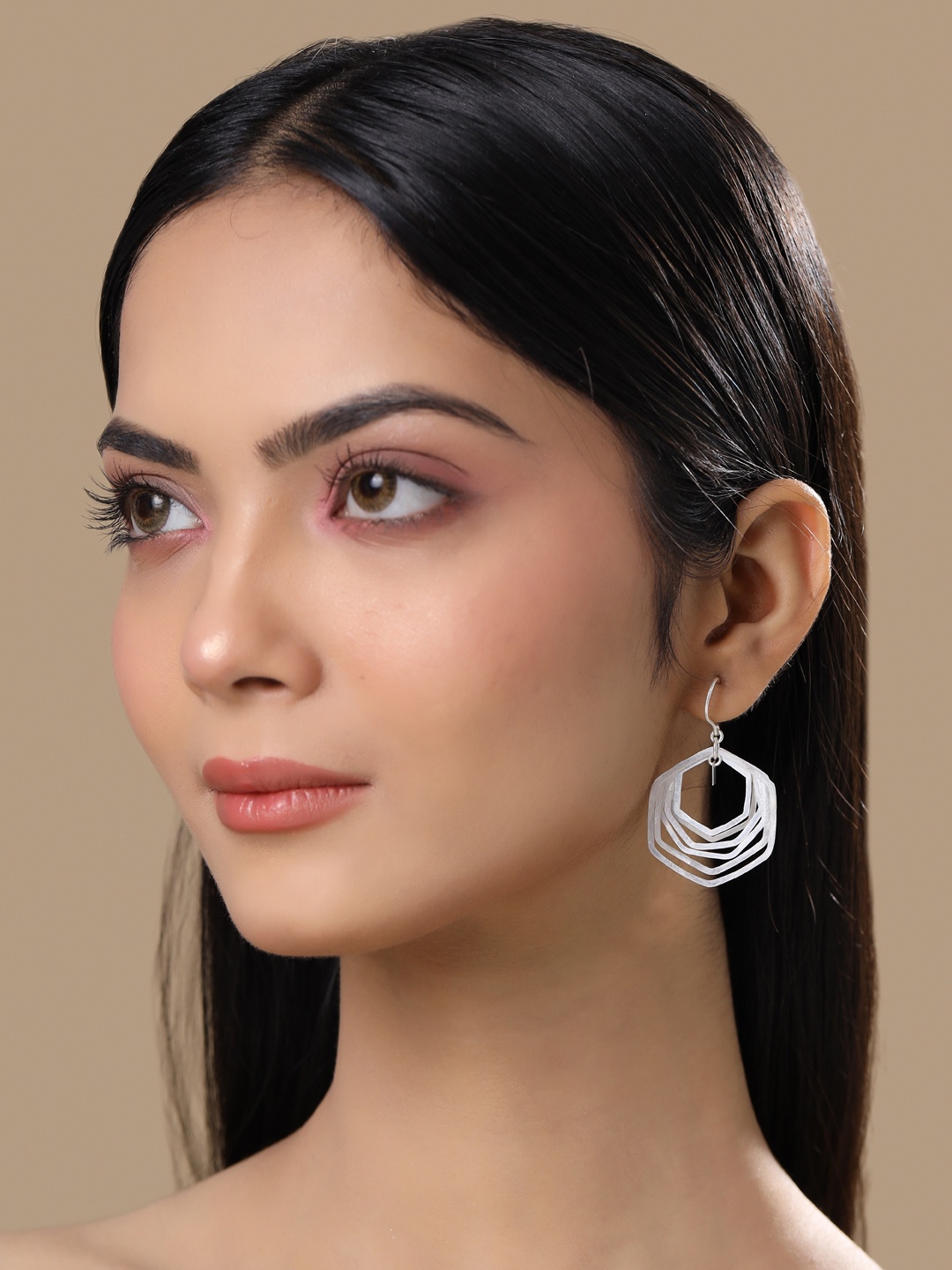 

Kicky And Perky Silver-Toned Geometric Hexa Earrings