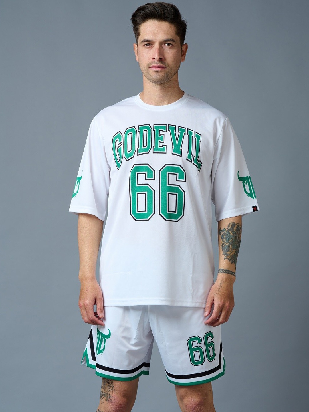 

GO DEVIL Typography Printed Sports T-shirt And Shorts, White