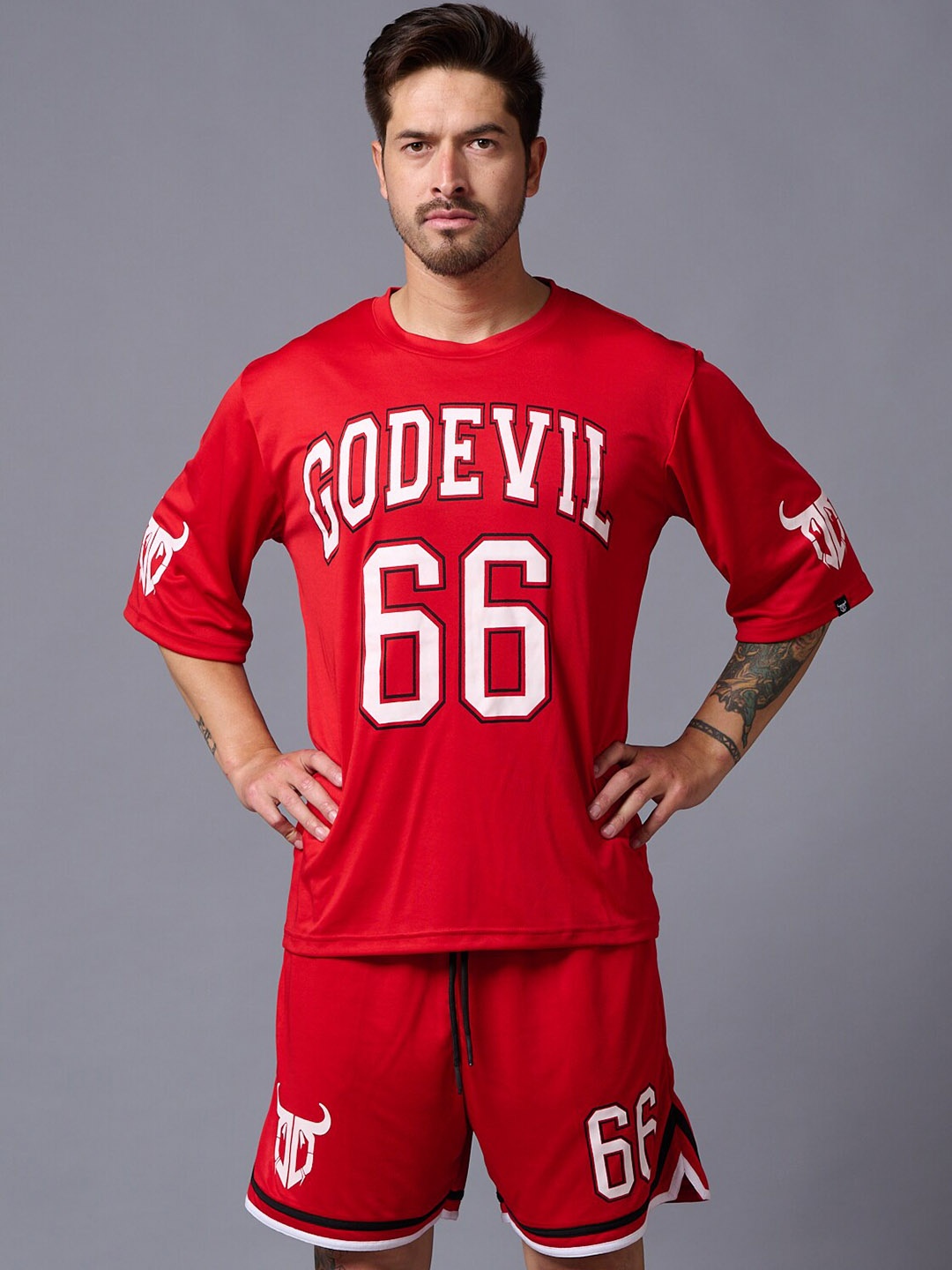 

GO DEVIL Printed T-Shirt & Shorts, Red