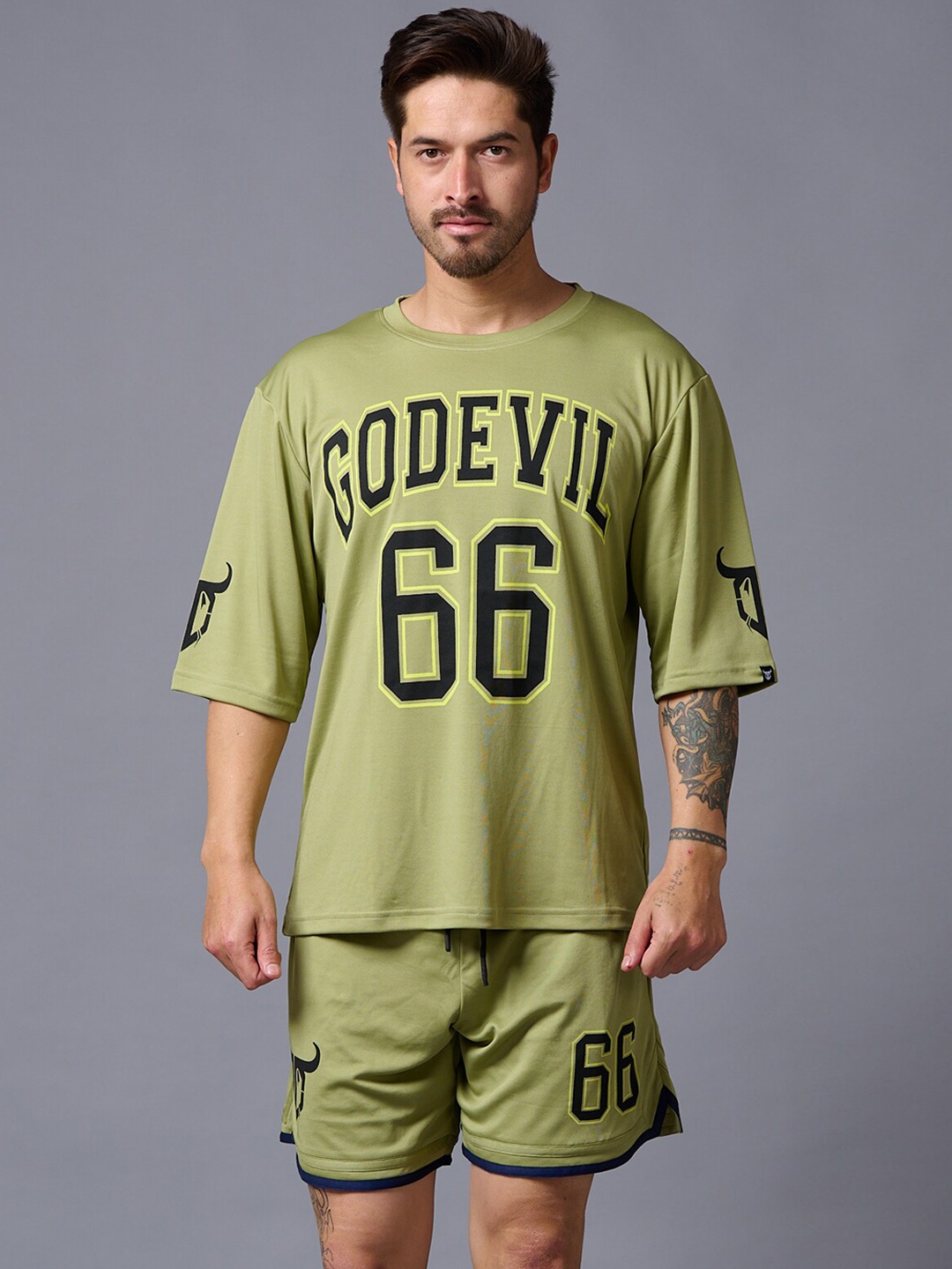 

GO DEVIL Typography Printed Sports T-shirt And Shorts, Green