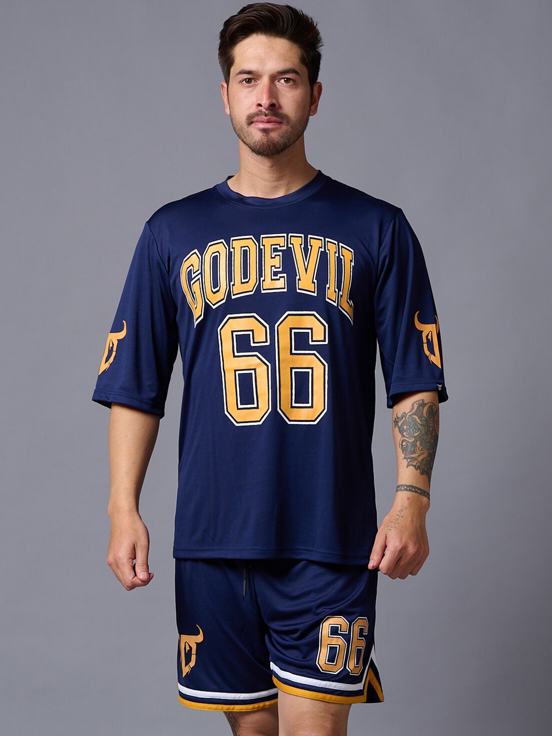 

Go Devil Printed T-Shirt With Shorts, Navy blue
