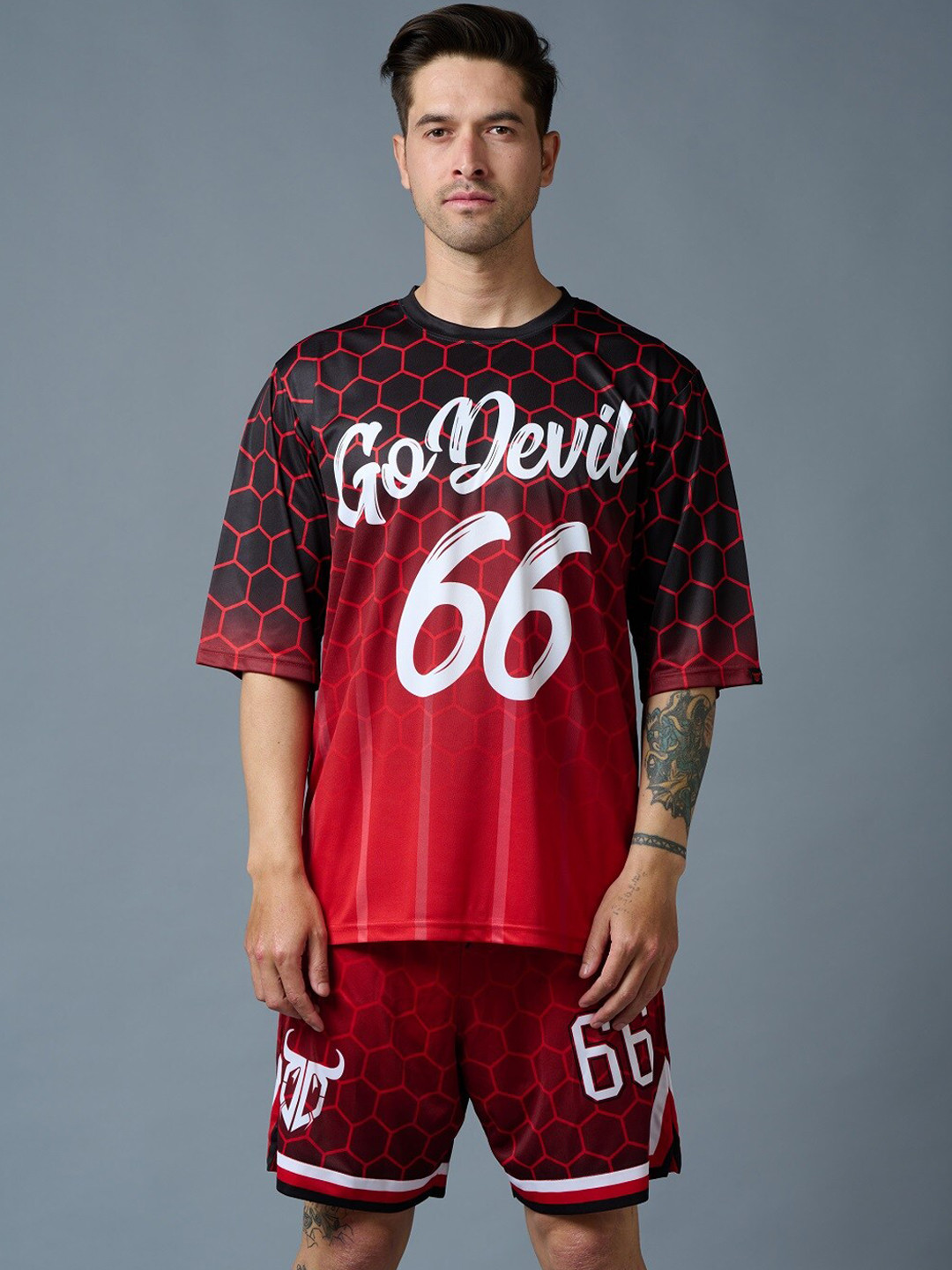 

GO DEVIL Printed T-Shirt And Shorts, Red