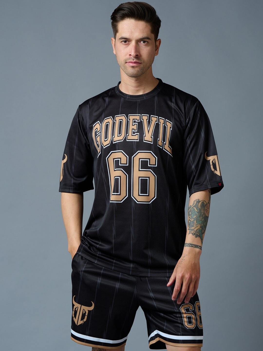 

GO DEVIL Printed T-Shirt With Regular Trouser, Black