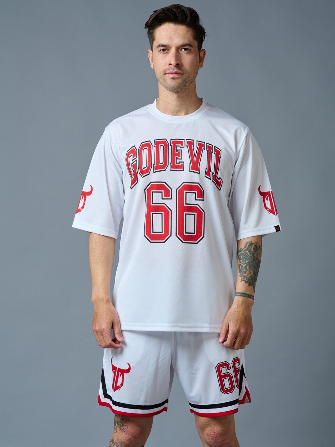 

GO DEVIL Printed T-Shirt And Shorts, White
