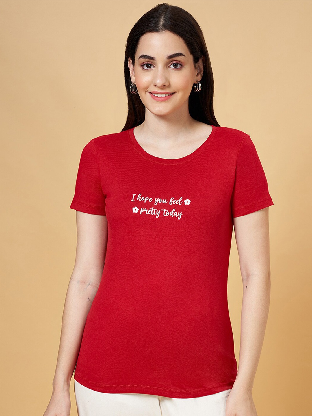 

Honey by Pantaloons Typography Printed Round Neck Cotton Regular T-shirt, Red